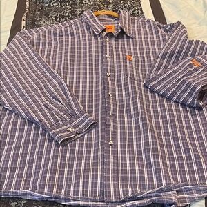 WRANGLER FR RIGGS WORKWEAR Men's Blue Striped Casual Button Down Shirt
